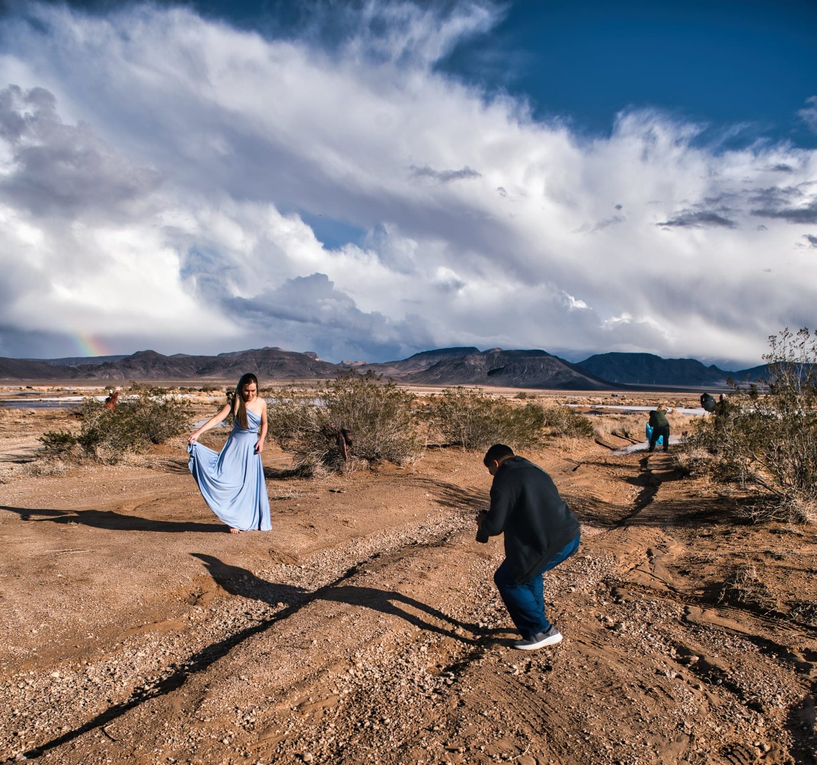 Desert photo shoot with rainbow